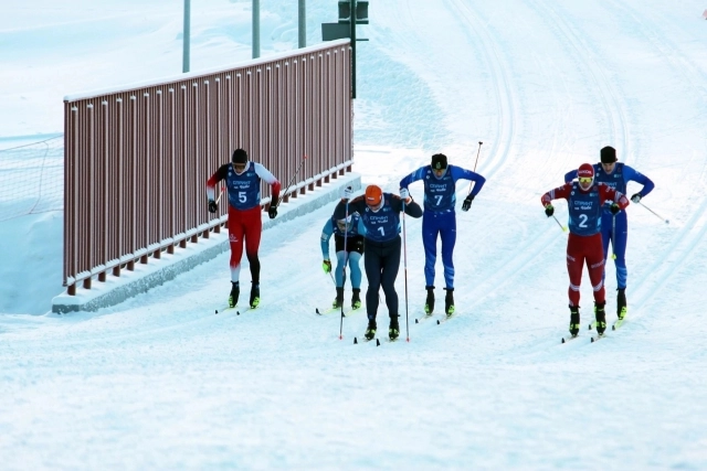 Спортсмены Чемпионата Санкт-Петербурга по лыжным гонкам на одном из этапов соревнований